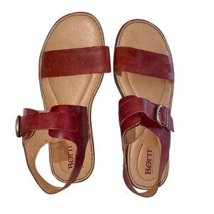 Born Selway Women's Red Leather Flat Sheikh Sandals with Ankle Strap Size 8M